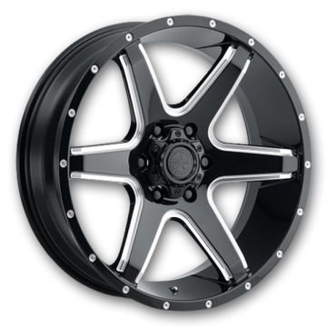 American Outlaw Wheels Six Shooter 17x8.5 Gloss Black w/ Machined Ring 5x127 0mm 71.6mm