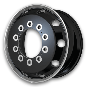 ATX Wheels AO404 Journey Dually 22.5x9 Gloss Black With Polished Lip - Front 10x285.75 +99mm 220.1mm