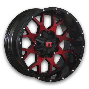 Full Throttle Wheels FT0151 SNIPER 20x10 Gloss Black/Red Face 5x139.7/5x150 -24mm 110.1mm