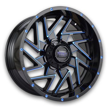 Impact Off-Road Wheels 809 20x10 Gloss Black w/ Blue Milled 6x139.7/6x135 -12mm 106.1mm