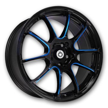 Konig Wheels Illusion 17x7 Gloss Black with Blue Spoke Accents 5x114.3 +40mm 73.1mm