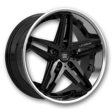 Lexani Wheels Ekko 20x9 Gloss Black with SS lip 5x114.3 +30mm 74.1mm