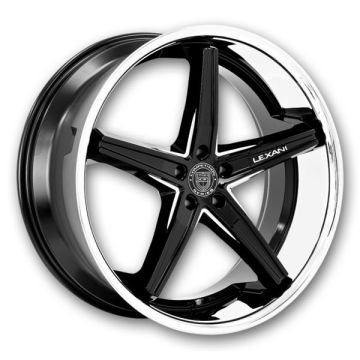 Lexani Wheels Fiorano 22x9 Gloss Black/CNC Grooves and Stainless Steel Chrome Lip 5x114.3 +23mm 74.1mm
