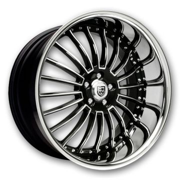 Lexani Wheels Invictus 20x8.5 Black Machine w/ Chrome SS Lip 5x112 +15mm 74.1mm