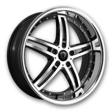 Marquee Wheels M5329 20x9 Gloss Black Machined with Stainless Steel Lip 5x114.3 +32mm 73.1mm