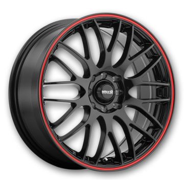 Maxxim Wheels Maze 17x7 Gloss Black with Red Stripe 4x100/4x108 +40mm 73.1mm