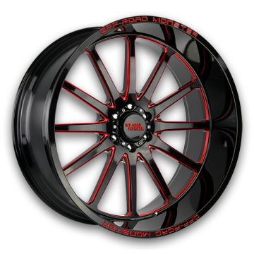 Off-Road Monster Wheels M26 26x12 Gloss Black Candy Red Milled 6x139.7 -44mm 106.4mm