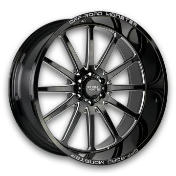 Off-Road Monster Wheels M26 26x12 Gloss Black Milled 6x139.7 -44mm 106.4mm