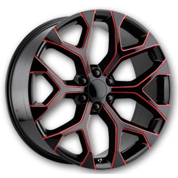 Performance Replicas Wheels PR176 20x9 Gloss Black Red Milled 6x139.7 +24mm 78.1mm