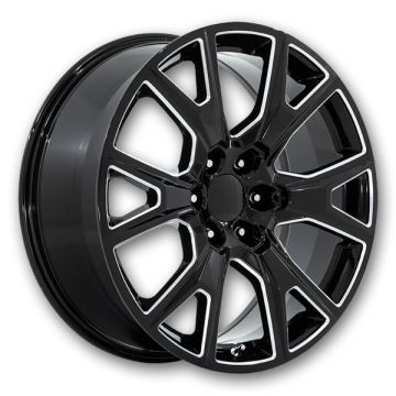 Performance Replicas Wheels PR199 22x9 Gloss Black Milled 6x139.7 +28mm 78.1mm