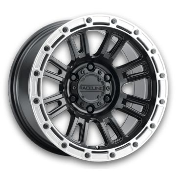 Raceline Wheels 956BS Compass 17x8.5 Satin Black W/Silver Ring 5x127 +0mm 78.1mm