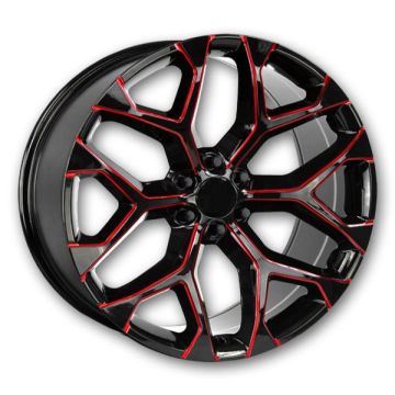 USA Replicas Wheels 781 Snowflakes 20x9 Gloss Black Red Milled 6x139.7 +25mm 78.1mm