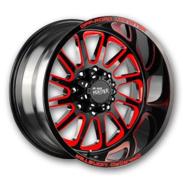 Off-Road Monster Wheels M17 22x12 Gloss Black Milled Edge and Red 6x139.7 -44mm 106.4mm