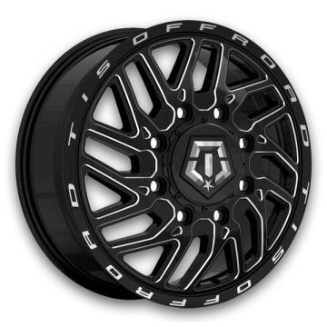 TIS Wheels 544BM Dually 22x8.25 Black W/Milled Accents - Front 8x200 +127mm 156.17mm