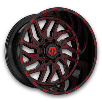 TIS Wheels 544BMR 20x12 Gloss Black Red Milled Accents 8x165.1 -44mm 125.2mm