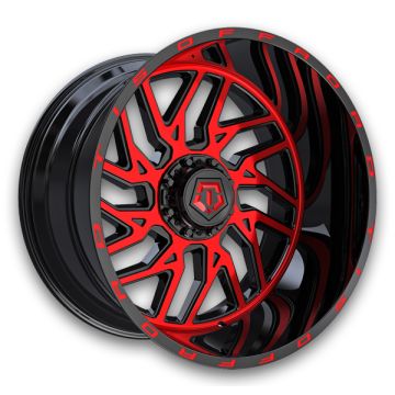 TIS Wheels 544MBR 22x12 Gloss Black Machined Face and Milled Lip logo w/Red Tint Clear 6x135/6x139.7 -44mm 108mm
