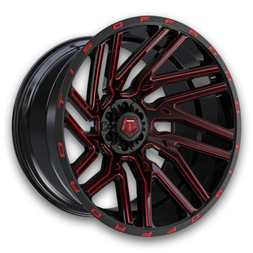 TIS Wheels 554BMR 20x12 Gloss Black with Milled Spoke Accents & Lip Logo with Red Tint 6x135/6x139.7 -44mm 108mm