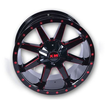 XM Offroad Wheels XM-304 24x14 Gloss Black Red Milled 8x170 -76mm
