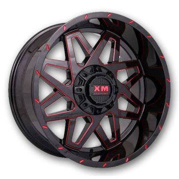 XM Offroad Wheels XM-313 20x10 Gloss Black Red Milled 6X135/6x139.7 +12mm 108mm