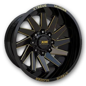 XM Offroad Wheels XM-344 20x12 Gloss Black Yellow Milled 8X170 -44mm 125mm