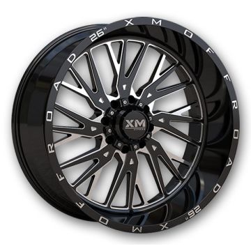 XM Offroad Wheels XM-354 22x12 Gloss Black Milled 5x115/5x127 -44mm 78.1mm