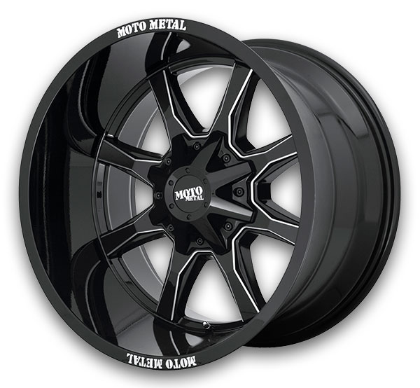 Gloss Black with Milled Spoke & Moto Metal on Lip