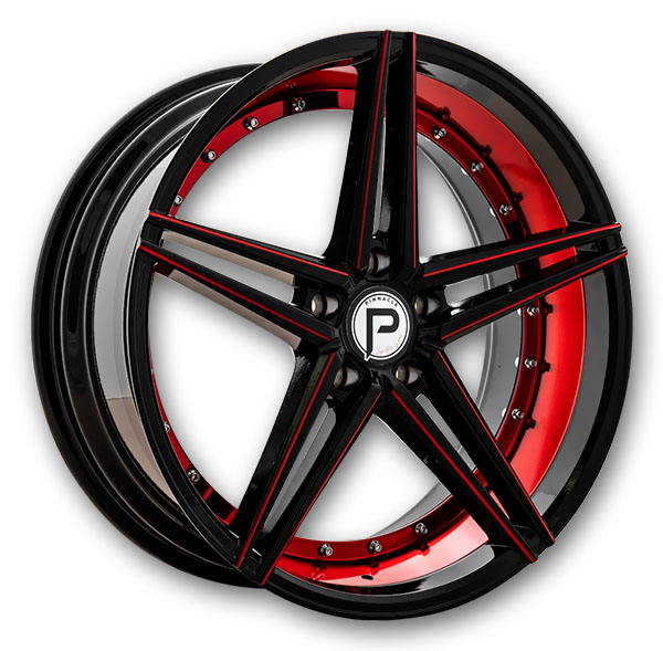 Pinnacle P206 Savage Gloss Black Inner Red Milled